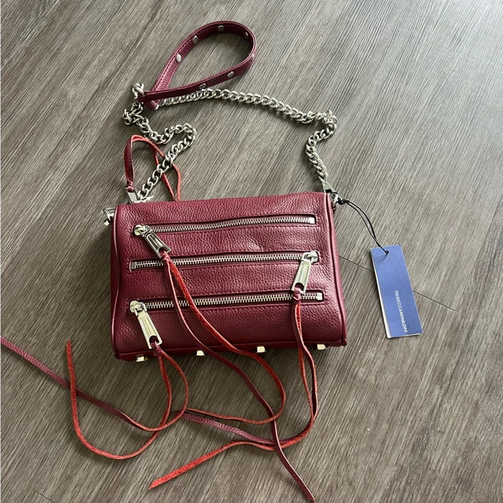 NEW Rebecca Minkoff Mini 5 Zip Convertible Crossbody Leather Bag in Port OS